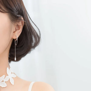 925 Silver CZ Tassel Hoop Earrings Women