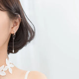 925 Silver CZ Tassel Hoop Earrings Women