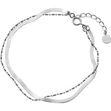 925 Silver Snake Chain Bracelet Double Layers Bead Chain