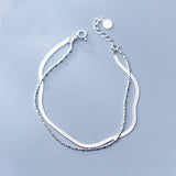 925 Silver Snake Chain Bracelet Double Layers Bead Chain