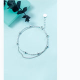 MloveAcc 925 Sterling Silver Beaded Bracelet Double Layer Link Chain Bracelets