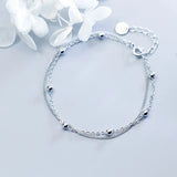 MloveAcc 925 Sterling Silver Beaded Bracelet Double Layer Link Chain Bracelets
