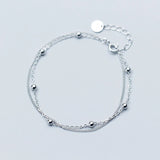 MloveAcc 925 Sterling Silver Beaded Bracelet Double Layer Link Chain Bracelets
