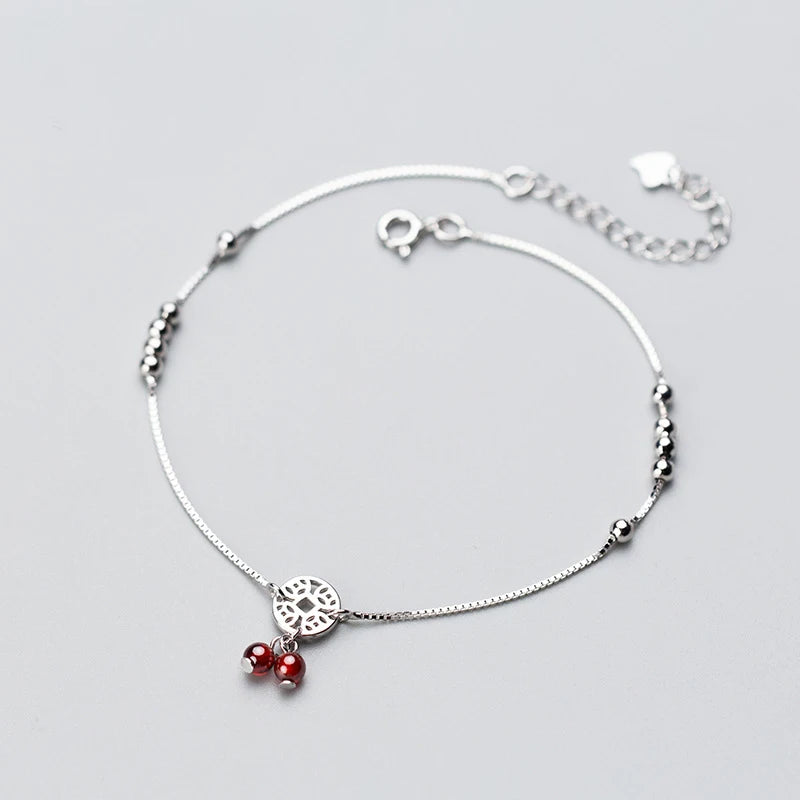 MloveAcc 925 Silver Coin Charm Foot Jewelry Anklet for Women Girls
