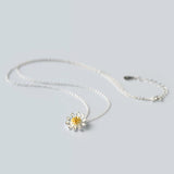 MloveAcc Sterling Silver Yellow Daisy Flower Pendant Necklace