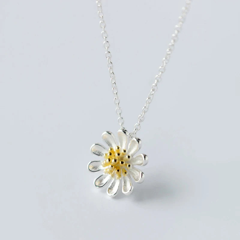 MloveAcc Sterling Silver Yellow Daisy Flower Pendant Necklace