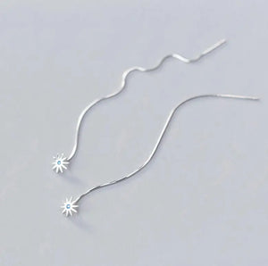 MloveAcc CZ Sun Flower Chain Drop Earrings for Women