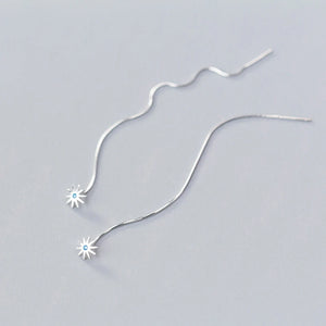 MloveAcc CZ Sun Flower Chain Drop Earrings for Women