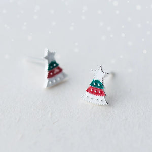 MloveAcc 925 Silver Christmas Tree Stud Earrings for Kids