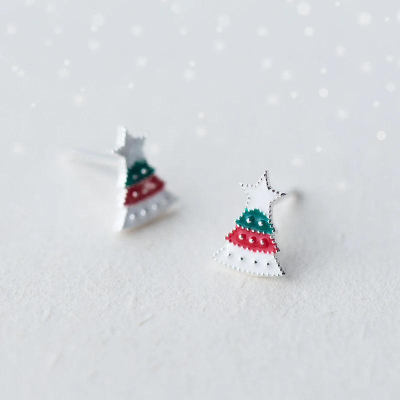 MloveAcc 925 Silver Christmas Tree Stud Earrings for Kids