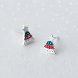 MloveAcc 925 Silver Christmas Tree Stud Earrings for Kids