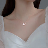 925 Silver Crystal Shell Butterfly Charm Necklace Choker for Women