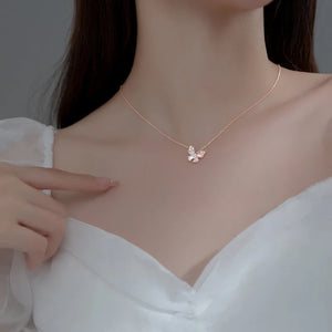 925 Silver Crystal Shell Butterfly Charm Necklace Choker for Women