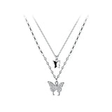 925 Silver Butterfly Charm Double Clavicle Chain Necklace