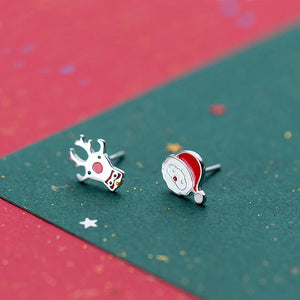 925 Sterling Silver Elk Santa Claus Chrismas Earring Stud for Women Girls Child