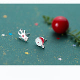 925 Sterling Silver Elk Santa Claus Chrismas Earring Stud for Women Girls Child