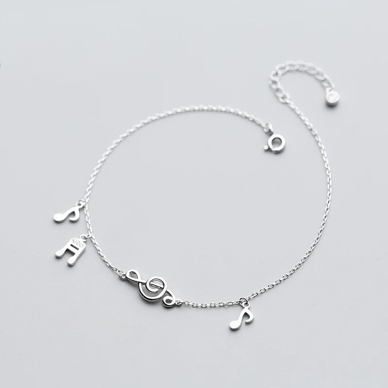 MloveAcc 925 Sterling Silver Music Note Charm Anklet for Women