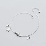 MloveAcc 925 Sterling Silver Music Note Charm Anklet for Women