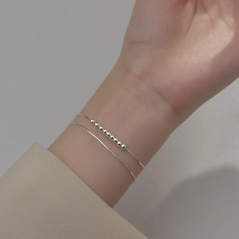 MloveAcc 925 Silver Beads Bracelets for Women Double Layers Snake Chain
