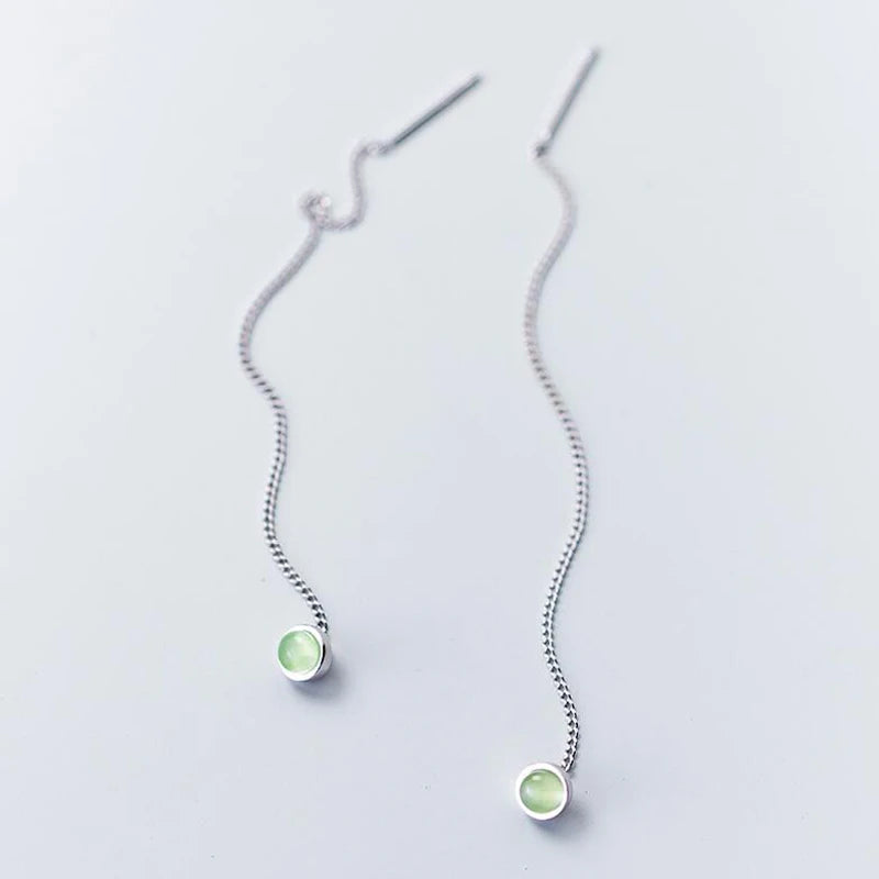 MloveAcc 925 Silver Earrings Green Crystal Drop Ear Line Fine Jewelry
