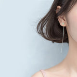 MloveAcc 925 Silver Earrings Green Crystal Drop Ear Line Fine Jewelry