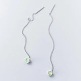 MloveAcc 925 Silver Earrings Green Crystal Drop Ear Line Fine Jewelry