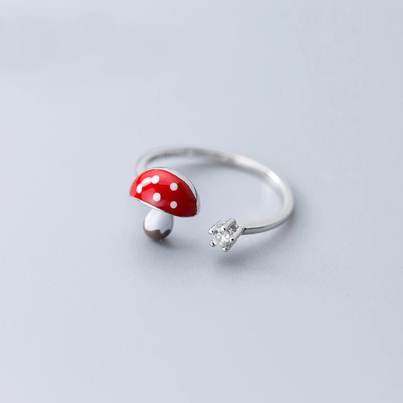 MloveAcc 925 Sterling Silver Mushroom Finger Ring for Women