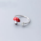 MloveAcc 925 Sterling Silver Mushroom Finger Ring for Women
