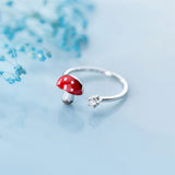 MloveAcc 925 Sterling Silver Mushroom Finger Ring for Women