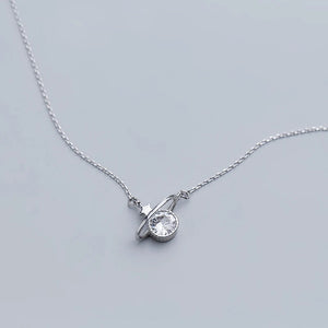 Galaxy Series Clear CZ Planet Pendant Necklace for Women