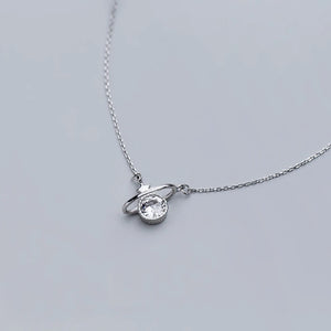 Galaxy Series Clear CZ Planet Pendant Necklace for Women