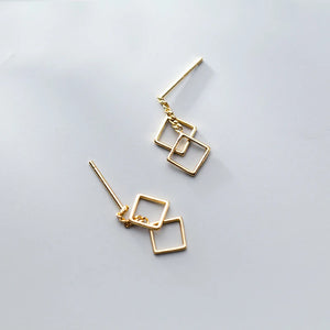 MloveAcc 925 Silver Geometric Square Dangle Earrings Drop Minimalist Jewelry