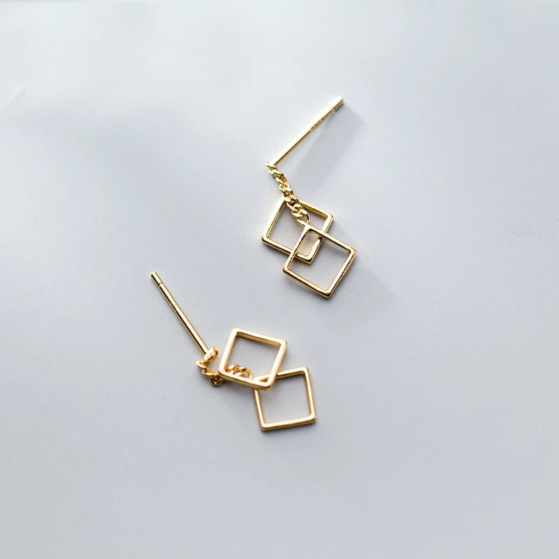 MloveAcc 925 Silver Geometric Square Dangle Earrings Drop Minimalist Jewelry