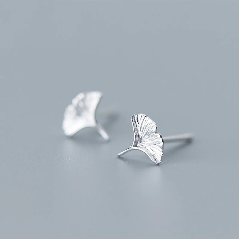 925 Silver Ginkgo Biloba Stud Earrings for Women