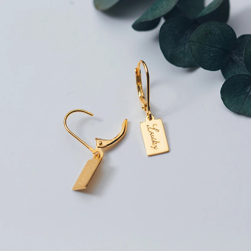 MloveAcc 925 Sterling Silver Letter Tag Earrings