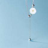 MloveAcc 925 Silver Japanese Daisy Zircon Pendant Necklace for Women
