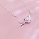 MloveAcc 925 Silver Peach Blossom Necklace Pink Zircon Pendant