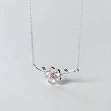 MloveAcc 925 Silver Peach Blossom Necklace Pink Zircon Pendant