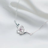 MloveAcc 925 Silver Peach Blossom Necklace Pink Zircon Pendant