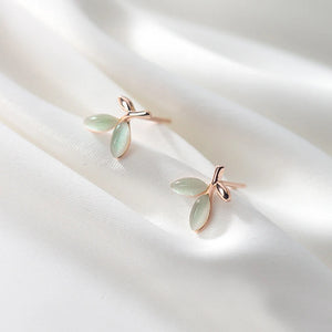 MloveAcc 925 Silver Green Opal Leaf Stud Earrings