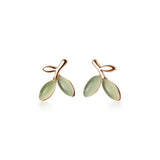 MloveAcc 925 Silver Green Opal Leaf Stud Earrings