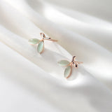 MloveAcc 925 Silver Green Opal Leaf Stud Earrings