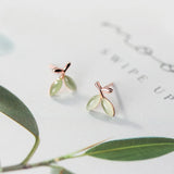 MloveAcc 925 Silver Green Opal Leaf Stud Earrings