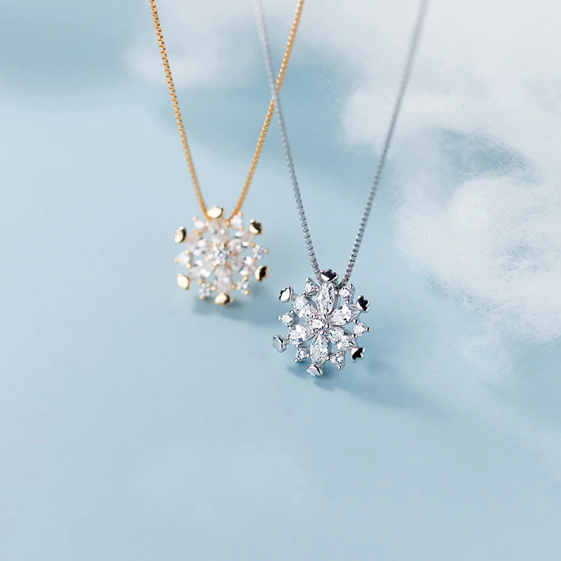 925 Silver Snowflake Pendant Necklace for Women Girls Daughter