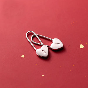 MloveAcc Heart Lock Pin Hoop Earrings 925 Sterling Silver