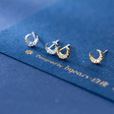 925 Silver Mini Moon Stud Earrings Zircon Women Gift