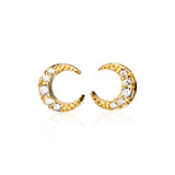 925 Silver Mini Moon Stud Earrings Zircon Women Gift