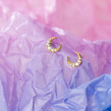 925 Silver Mini Moon Stud Earrings Zircon Women Gift