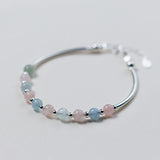 MloveAcc 925 Silver Morganite Stone Beads Charm Bracelets for Women Girls