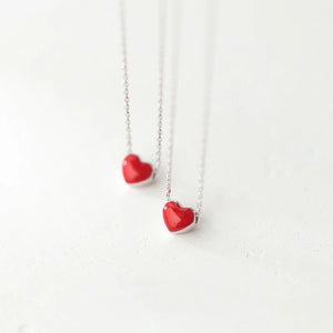 MloveAcc 925 Silver Necklace Red Glaze Heart Pendant